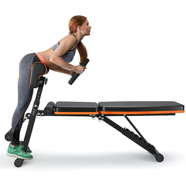 SYNTEAM Adjustable Weight Bench for Home Gym Multi-Position Utility Bench for Full Body Workout Foldable Workout Bench with Elastic Ropes 